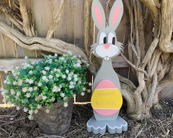 Handmade  large Solid Wood Easter Bunny – 29” Rustic Porch Decor – Spring Patio Rabbit