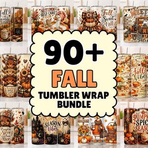 Peut inclure: Une collection numérique de plus de 90 motifs d'habillage pour gobelets sur le thème de l'automne, incluant des citrouilles, des vaches des Highlands, des oies, des fantômes et des textes saisonniers comme Fall Is My Favorite Season.