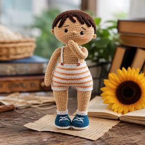 Flipper the Frog Hunter Amigurumi Crochet Pattern PDF, Boy Doll Tutorial, Digital Download