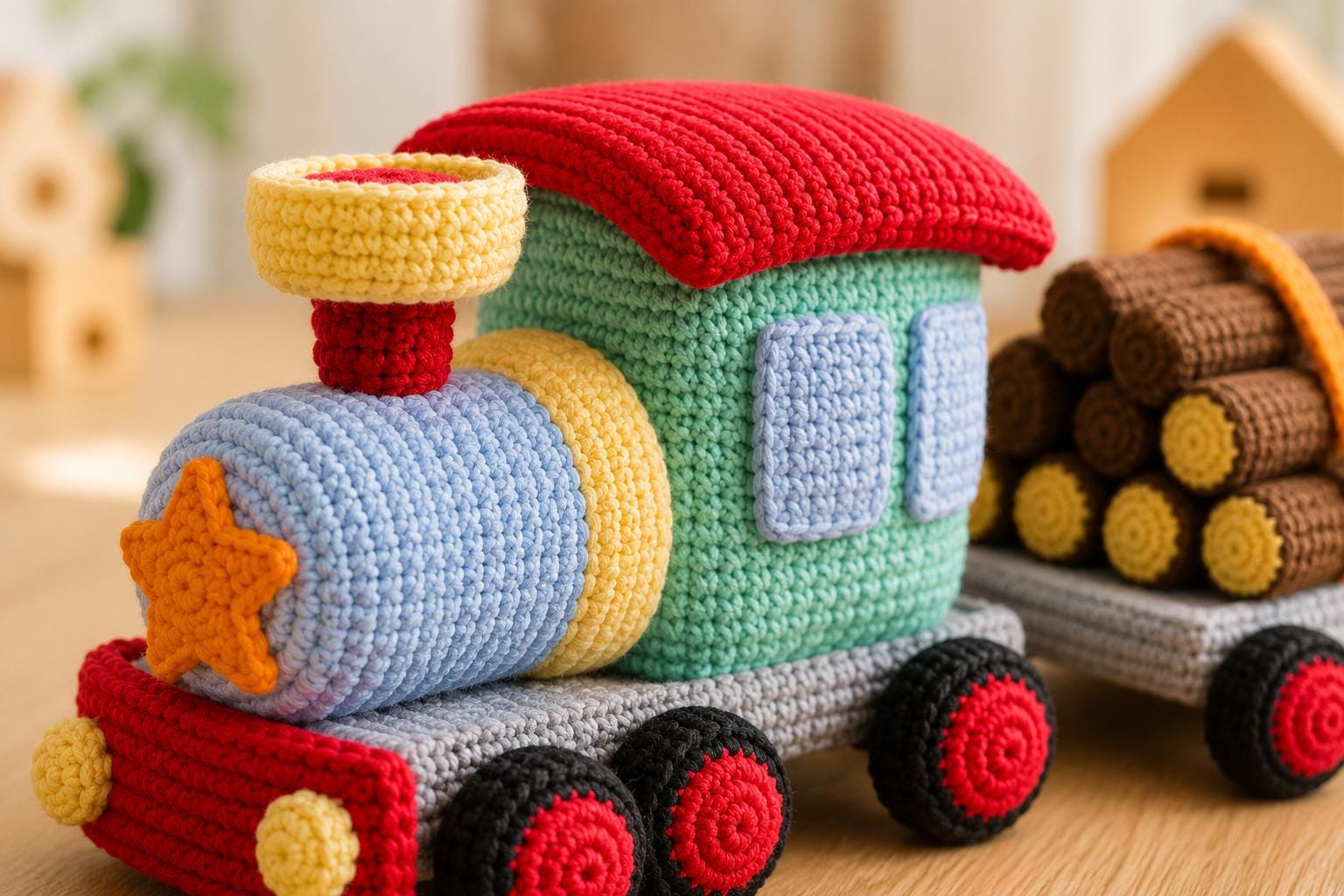 Crochet Train Pattern PDF, Amigurumi Toy Train, Nursery Decor, Log