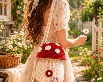 Gehäkelte Pilz Muster, anfängerfreundliche Pilz Pilz Crossbody Schultertasche, Cottagecore Fairycore Geldbörse