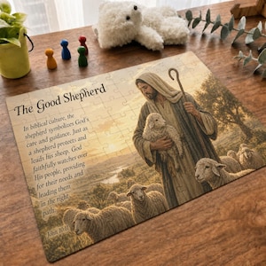 Puzzle con scena biblica e cornice, puzzle artistico religioso cristiano personalizzato, puzzle con illustrazione di Gesù e delle Scritture, regalo spirituale