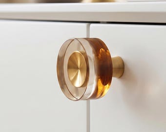 Amber Glass Cabinet Knob Brass Crystal Dresser Drawer Pull Clear Modern Wardrobe Handle
