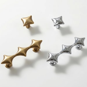 Antique Bronze Star Drawer Knob Solid Brass Vintage Cabinet Pull Kitchen Handle