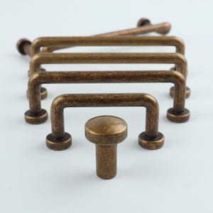 Antique Brass Cabinet Pulls, Slim Drawer Handles, Vintage Gold Knobs, Kitchen Hardware