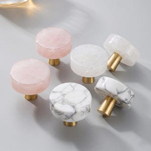 Natural Crystal Drawer Knob Rose Quartz Brass Cabinet Pull Marble Dresser Handle