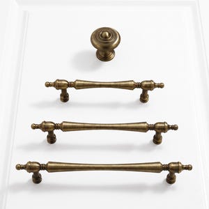 Antique Brass Drawer Pulls, French Vintage Dresser Hardware, European Wardrobe Knobs, Rustic Kitchen Handles