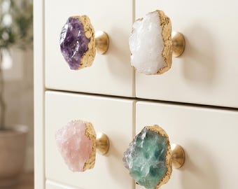 Poignées de tiroir en pierre de cristal naturel pour fille, poignée de garde-robe Art déco unique en son genre