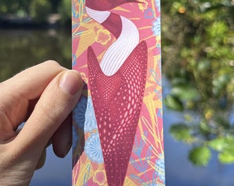 Canadian Loon Illustrated Bookmark | Double Sided | Floral Bookmark | Bird Lover | Bookish Gift | Recycled Paper