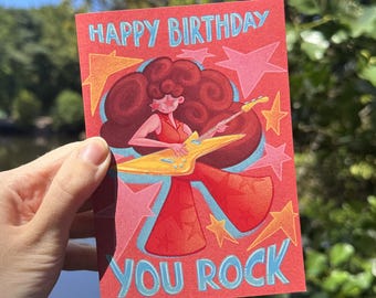 Rockstar Birthday Card | A6 Recycled Paper Greeting | Music Lover Illustration