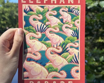 A Parade of Elephants Art Print | Illustrated | A5 Print | Fun Animal Illustration | Recycled Card