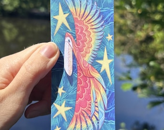 Scarlet Macaw Illustrated Bookmark | Double Sided | Rainbow Bird | Bird Lover | Bookish Gift | Recycled Paper