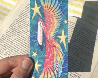 Scarlet Macaw Illustrated Bookmark | Double Sided | Rainbow Bird | Bird Lover | Bookish Gift | Recycled Paper