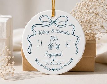 Personalized Engagement Ornament Ceramic Keepsake Custom Names Date Gift for Engaged Couple Future Mr & Mrs Christmas Ornament