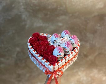 キンダーサプライズハートブーケ、彼女へのチョコレートギフトボックス、ラファエロとキンダージョイブーケ、子供への誕生日プレゼント、ロマンチックなスイーツボックス