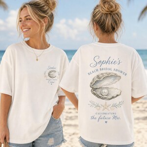 Personalized Bridal Shower Crew T-Shirt | Nautical Seashell Bachelorette