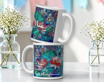 Personalized Mug Birth Flower July Water Lily | Custom Name Ceramic Cup | Purity & Enlightenment Gift