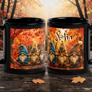 Personalized Welcome Fall Gnome Mug with Custom Name – Red Maple Forest Design