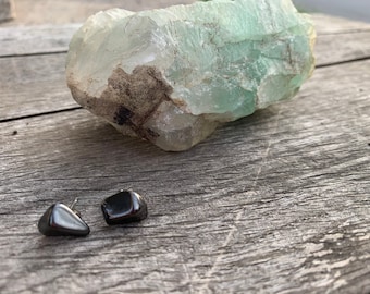 Shungite Stud Earrings - Protective Gemstone, Boho Jewelry
