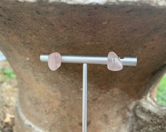 Raw Rose Quartz Stud Earrings - Hypoallergenic Surgical Steel