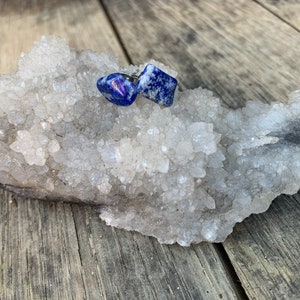 Lapis Lazuli Raw Stone Earrings - Boho Crystal Gemstone Jewelry - Lapis Lazuli Stud Earrings Minimalist