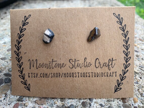 Petrified Wood Stud Earrings - Hypoallergenic Stainless Steel