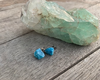 Raw Blue Apatite Stud Earrings – Gemstone Boho Jewelry