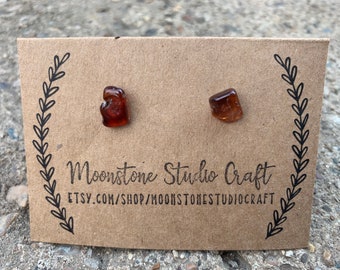 Raw Orange Garnet Stud Earrings – Boho Gemstone Jewelry