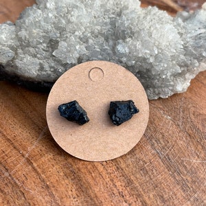 Black Tourmaline Earrings - Black Tourmaline Jewelry - Raw Gemstone Jewelry - Gemstone Stud Earrings - Boho Jewelry - Boho Jewelry