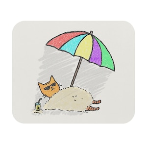 Sunbathing Cat Mouse Pad – Orange Cat Beach Umbrella Desk Accessory