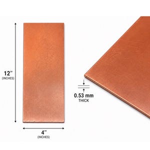 110 Copper Sheet Plate 12"x4" - .999 Pure Copper, 0.53mm Thick