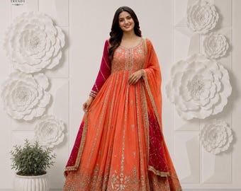 Designer Sequins & Zari Embroidered Anarkali Gown with Dupatta