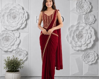 Elegant Ready-to-Wear Crape Silk Saree with Embroidered Blouse | Party Wear Saree