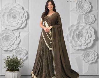 Pure Chanderi Lehenga Set, Zari Weaving, Embossed Lace, Festive wear