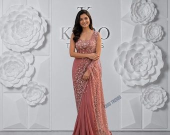 Luxury Ready-To-Wear Designer Drape Saree with Multi Thread Embroidery & Sequence Work