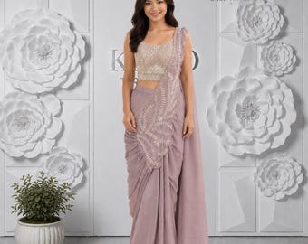 Super Trending Ready-to-Wear Rangoli Saree with Embroidery Sequence Work & Stitched Blouse