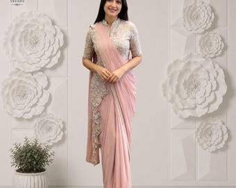 New Super Trending Embroidery Cording Work Ready-to-Wear Saree with Full Koti