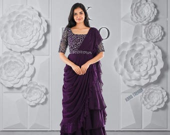 Designer Lehenga Saree with Stitched Embroidered Blouse