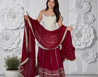 Vichitra Silk Crop Top Lehenga Set: Sequins Zari Embroidery, Lace Work (3-Piece).