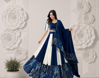 Navratri Special Blue Rayon Lehenga Choli with Mirror Work & 6m Flair