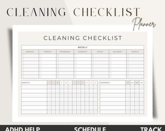 Cleaning Checklist Printable | Cleaning Schedule Planner | Chore Chart & Cleaning Calendar | Weekly Monthly Quarterly Home Organization Plan