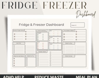 Fridge and Freezer Planner/Notion Dashboard | Weekly Meal plan |Busy moms l Adhd planner| Fridge Food Tracking | Grocery |Food checklist