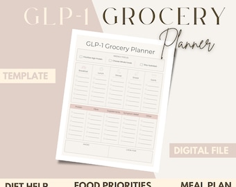 GLP-1 Grocery Planner | Canva Editable | Printable Weekly Grocery List & Meal Planning Template | Peptide Grocery list
