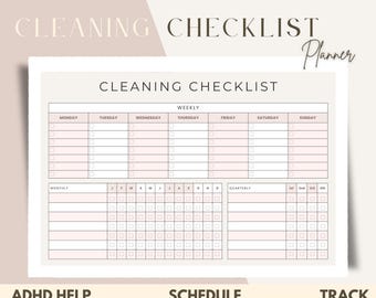 Cleaning Checklist Printable | Cleaning Schedule Planner | Chore Chart & Cleaning Calendar | Weekly Monthly Quarterly Home Organization Plan