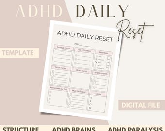 ADHD Daily Reset Planner | Adhd Planner | Task Tracker | Busy Moms | Overstimulated | Brain Dump |Cleaning Checklist | Everyday Focus