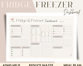 Fridge and Freezer Planner/Notion Dashboard | Weekly Meal plan |Busy moms l Adhd planner| Fridge Food Tracking | Grocery |Food checklist
