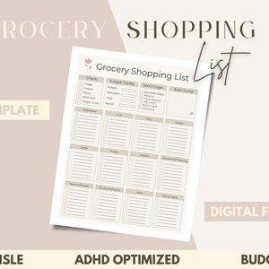 Grocery Shopping List Printable | ADHD Friendly Grocery Planner | Busy mom planner | Meal Prep Help | Shopping Organization
