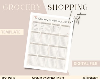 Grocery Shopping List Printable | ADHD Friendly Grocery Planner | Busy mom planner | Meal Prep Help | Shopping Organization