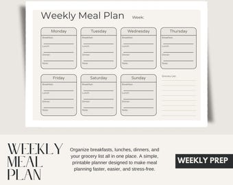 Weekly Meal Planning Template | Meal plan guide | Canva Template