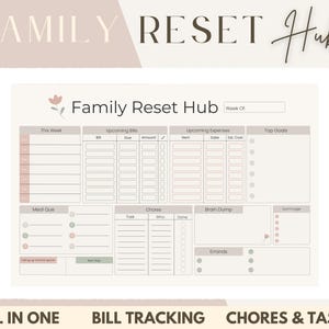 All-in-One Weekly Planner Printable | Family Reset Hub | One page organizer | Chore Chart | Bill/Task Tracker | ADHD notion template | meal